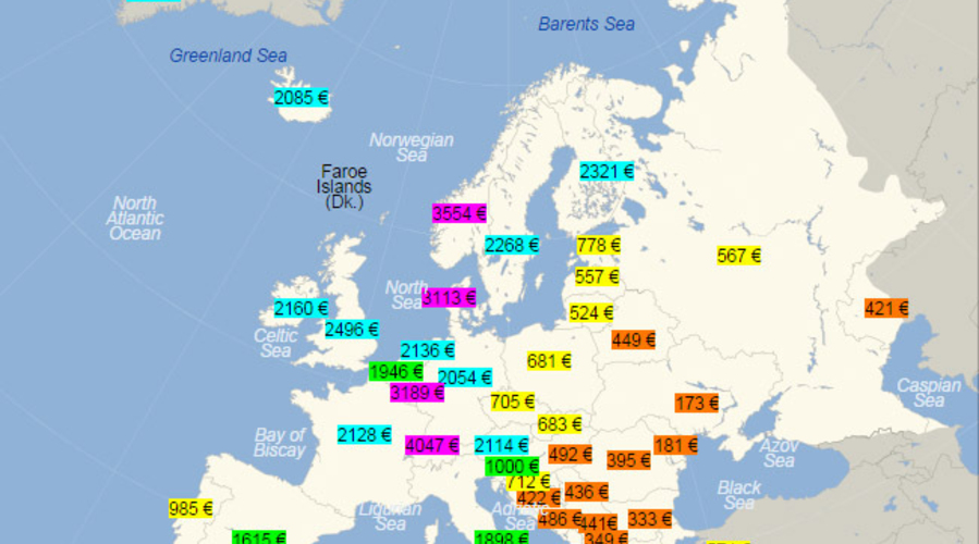 Рейтинг средних зарплат по Европе