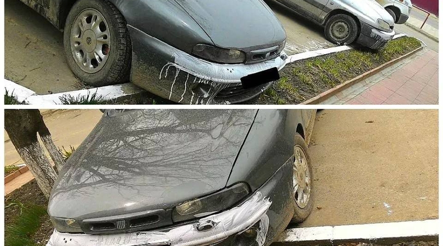 В Бельцах дорожные рабочие покрасили бордюры вместе с автомобилями