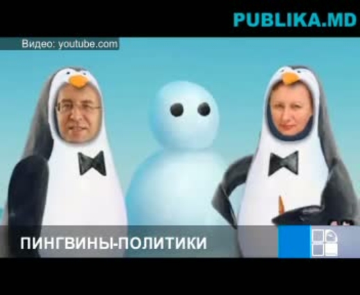 Лупу, Филат, Гимпу и Воронин в костюмах пингвинов, поют о выборах президента